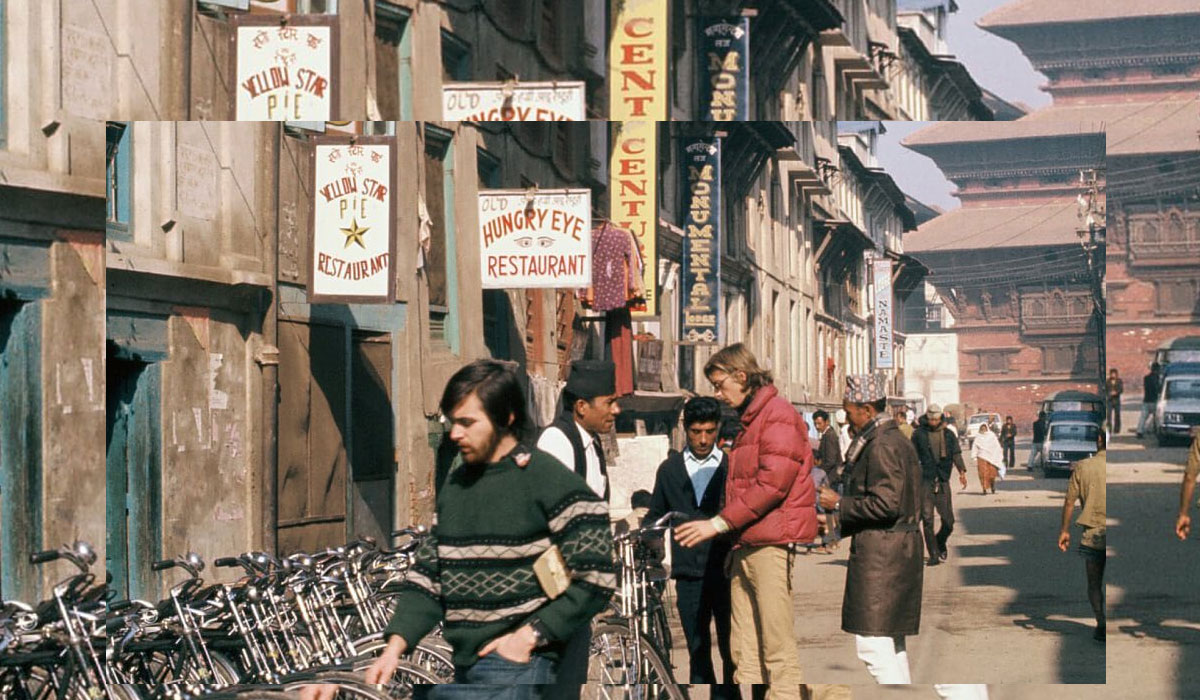Hippies in Freak Street, Kathmandu, Nepal in 1970s.