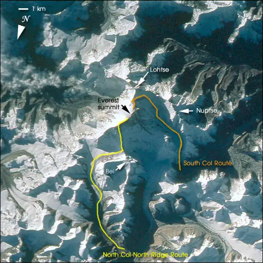 The two main routes of Mount Everest